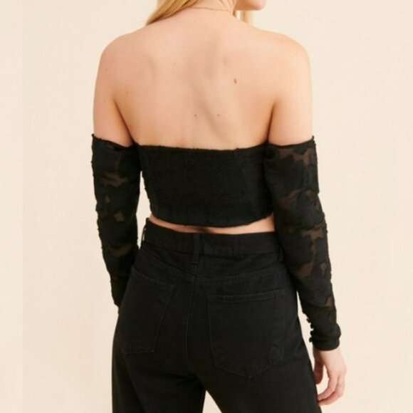 Free People Bella Black Corset Cropped Off Shoulder Top Size M - NEW - Picture 3 of 12